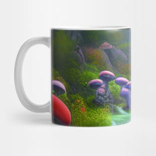 Beautiful Landscape Painting with mountains and big mushrooms, Mushrooms Mug